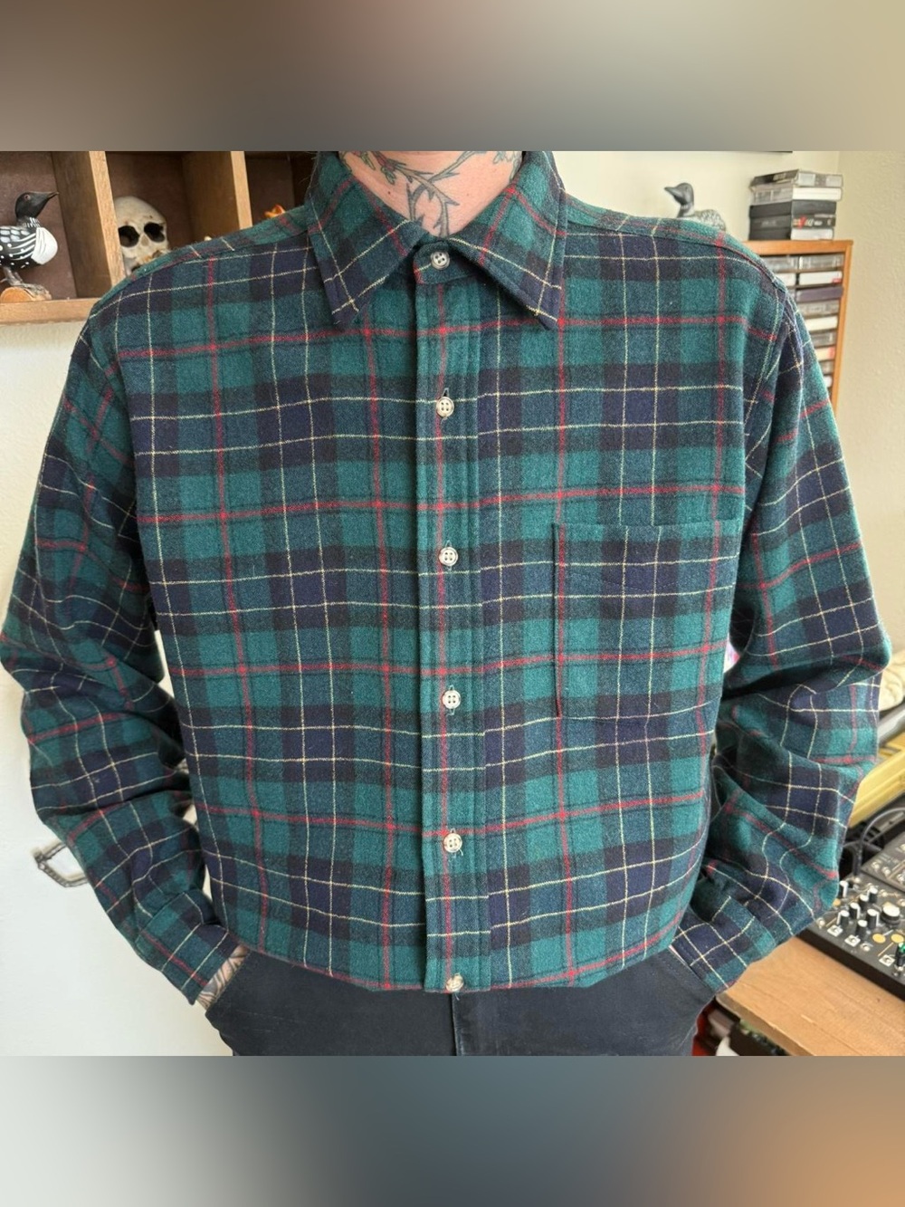 Vintage 60s 70s Pendleton Tartan Plaid Wool Lodge Shirt ~ Size Medium